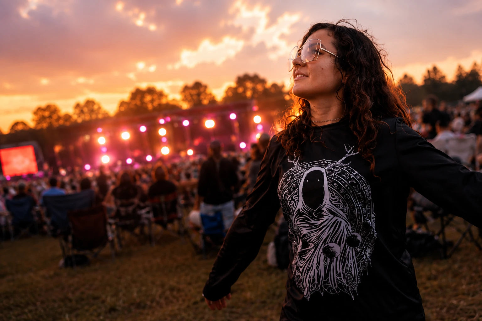 Enjoying an outdoor music festival at sunset